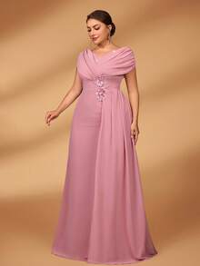 Serin Vestido elegante y lujoso de la madre de la novia de talla grande, con bordados, drapeado, aplicaciones, cintura ceñida y silueta evasé