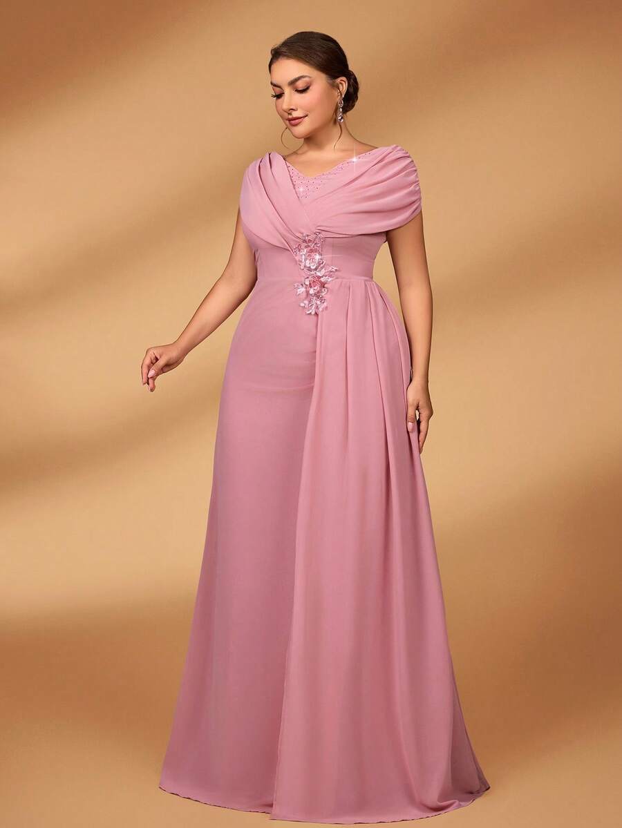 Serin Vestido elegante y lujoso de la madre de la novia de talla grande, con bordados, drapeado, aplicaciones, cintura ceñida y silueta evasé