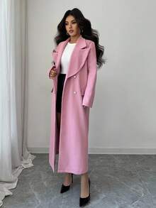 Selianne Women's Elegant & Generous Pink Long Bow Woolen Coat, Suitable For Daily Commute - Baby Pink - View 4