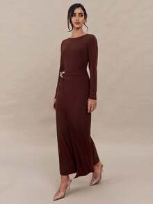 Modelyn Vestido midi elegante de unicolor con mariposa para mujer - Marrón Mocha - Ver 3