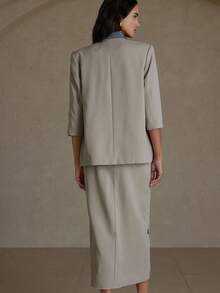 Aveloria Rosie Zarter floraler Stickerei Ausschnitt Strickjacke kombiniert mit minimalistischem besticktem Maxirock 2-teiliges Set für Frauen - Grau - Übersicht 6