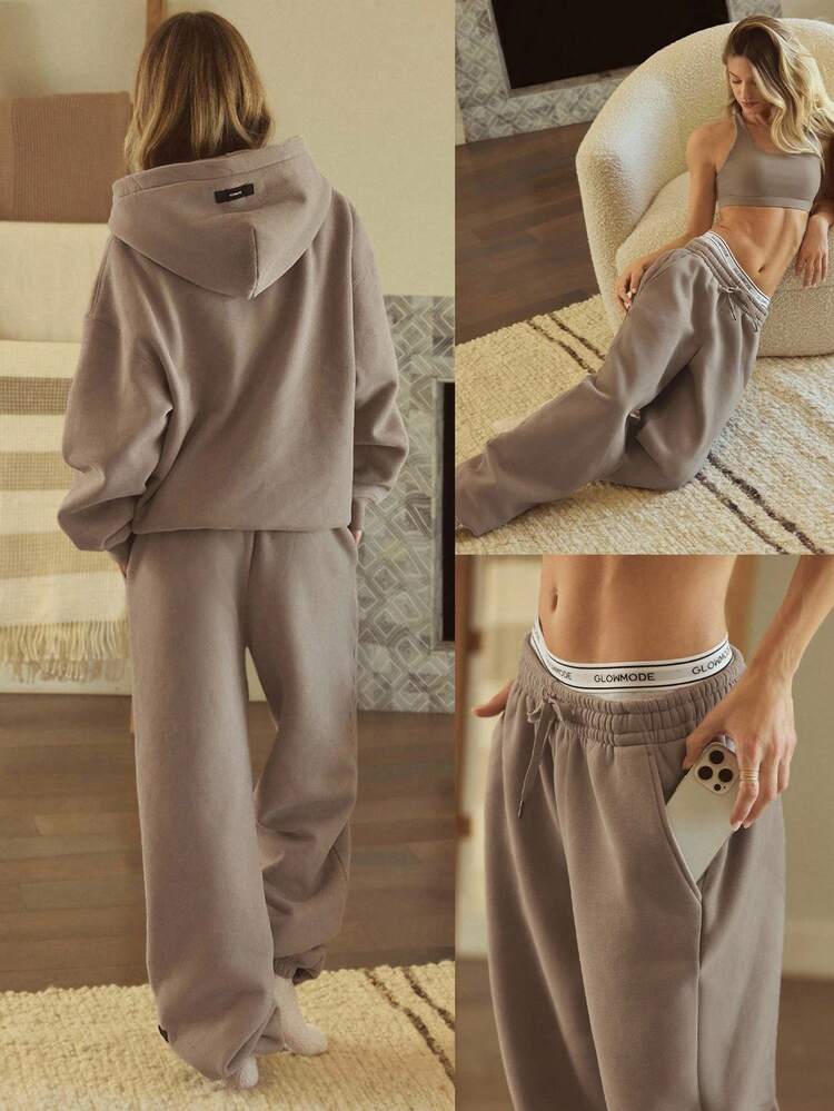 Heavyweight Fleece Oversized Fit Adjustable Drawstring Waist Basic Joggers With Side Pockets Daily Casual Thermal Warm Winter
