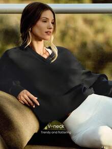 GLOWMODE 莫代尔舒适超柔软顺滑宽松可调节下摆 V 领套头衫日常休闲装 - Iron Gray - 查看 4