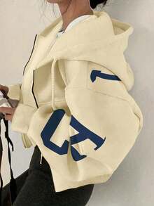 INAWLY Bluza z kapturem i zamkiem błyskawicznym Plus Size Casual Loose Fit z grafiką liter