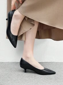 CUCCOO BIZCHIC Giày cao gót mũi nhọn màu đen, đế thấp, tối giản, thoải mái, dễ dàng di chuyển hàng ngày, đa năng dành cho nữ - màu đen - Xem 5