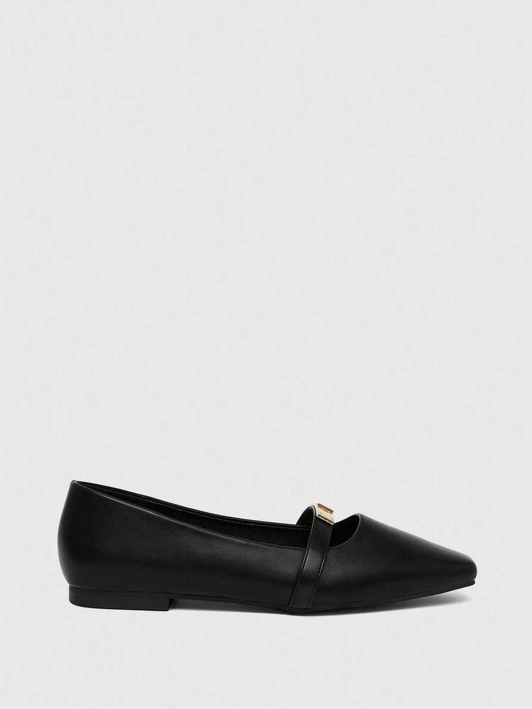 CUCCOO BIZCHIC Women's Square Toe Flat Black Metal Buckle Mary Jane Flats, Lightweight Comfortable Slip-On Suitable For Dresses For Christmas Spring Shoes
