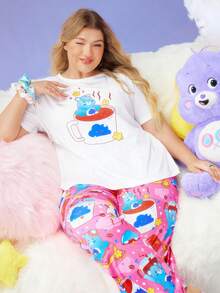 Slumberry CURVE SweetSlumber X Carebears Bộ đồ ngủ tay ngắn cổ tròn in hình gấu hoạt hình dễ thương cỡ lớn mùa hè cho nữ - Nhiều màu - Xem 5