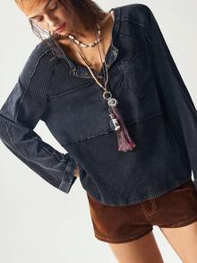 Bohemela 女士休闲针织开襟长袖宽松衬衫，适合秋季、万圣节、音乐节 - 黑色 - 查看 6