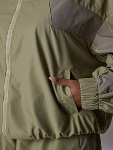 MUSERA Plus Size Zip Up Contrast Panel Track Jacket Top Only Cute Summer Holiday Elegant Vacation Classy Holiday Coolgirl Sporty Active Dawn Curve Winter Fall Autumn