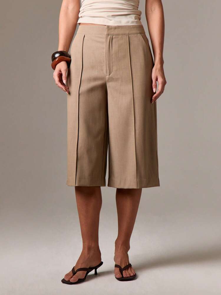 Tailored Wide Leg Culottes With Pin Tuck Detail