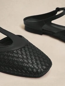 Rosivie Women's Hollow Woven Slip-On Flats, Breathable Beach Vacation Mesh Shoes - Black - View 6