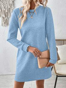 EMERY ROSE Women's Casual Solid Color Long Sleeve Dress