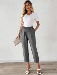 EMERY ROSE Pantalones casuales de unicolor para mujer - Gris Oscuro - Ver 3