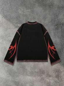 ROMWE MEN Áo thun tay dài in họa tiết anime dáng rộng cho nam, mùa thu - màu đen - Xem 2