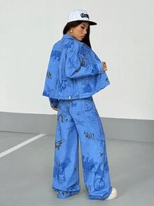 StreetHx 女式印花牛仔夹克和牛仔裤两件套 - 彩色 - 查看 2