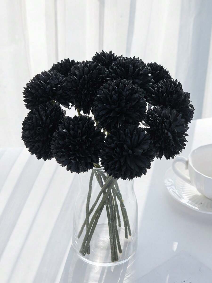 SHEIN 1/2/5/12PCS仿真球菊花绣花球婚庆装饰家居花瓶摆件餐厅客厅卧室床头插花新娘手捧花腕花胸花材料生日派对装饰材料新年情人节礼物 - 彩色 - 查看 1