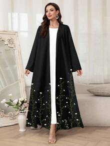 Al Najma 女式雏菊印花长袖宽松开襟阿拉伯长袍 - 白色 - 查看 5