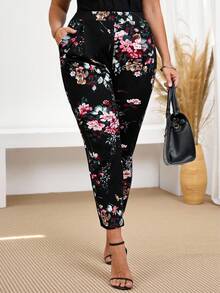 Miaspire 加大码女式花卉印花松紧腰侧袋九分裤，度假风格，简约时尚风格，适合夏季，休闲度假风格，休闲度假装，夏季时尚，女士夏季装，母亲节装，乡村音乐会装，女士波西米亚风装，女士西部装，女士假日装，女士夏季服装女士加大服装商务休闲女士夏季服装女士加大服装正式