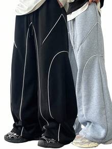 Manfinity Hypemode Men's Contrast Trim Drawstring Casual Loose Fit Sweatpants - Multicolor - View 1