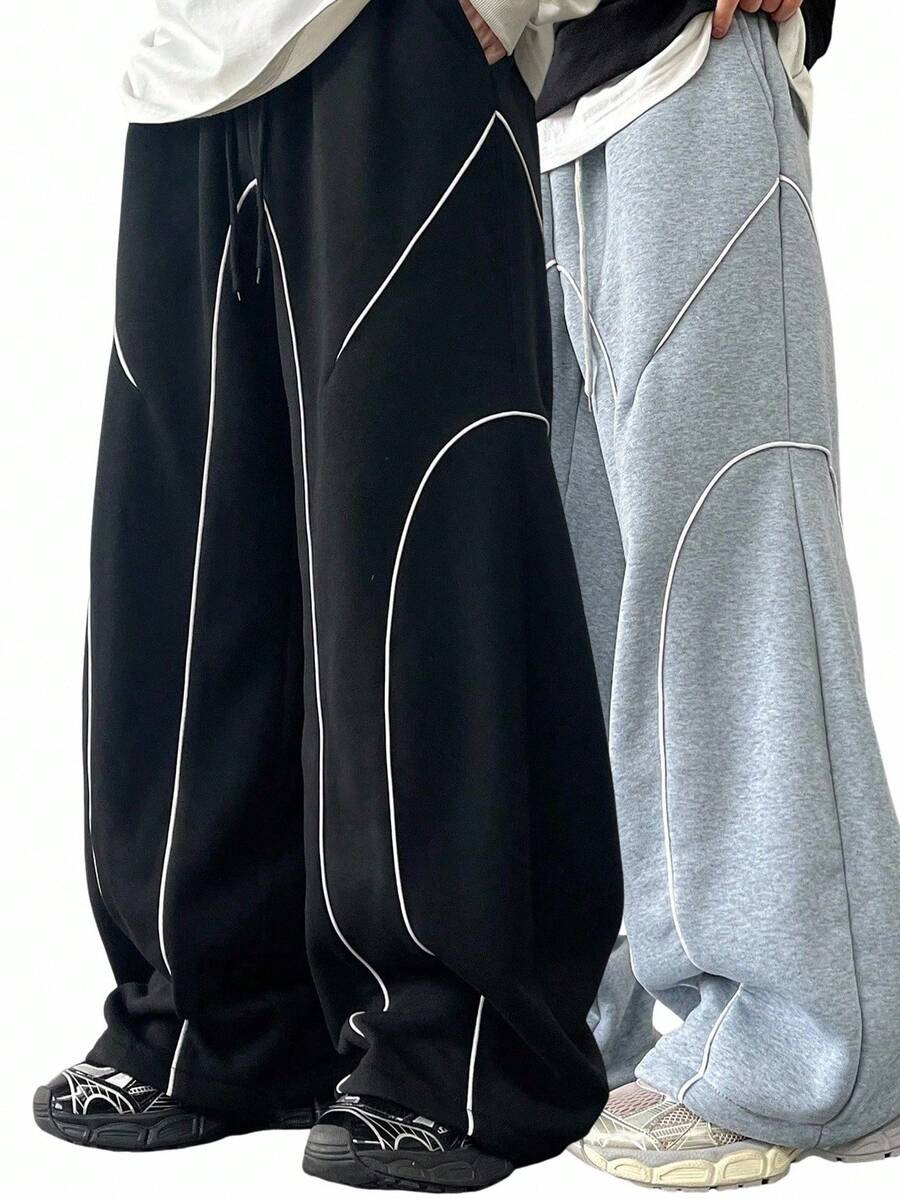 Manfinity Hypemode Men's Contrast Trim Drawstring Casual Loose Fit Sweatpants - Multicolor - View 1