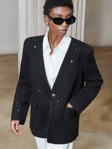 Aveloria Modichic Premium Design Women Loose Fit V-Neck Casual Commuter Jacket With Button Decor - Black - View 6