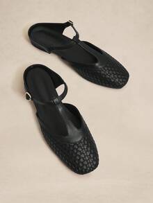 Rosivie Women's Hollow Woven Slip-On Flats, Breathable Beach Vacation Mesh Shoes - Black - View 3