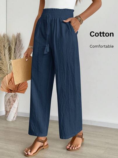 EMERY ROSE 女式休闲纯色抽绳口袋阔腿裤