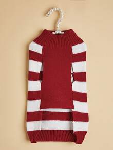PETSIN 圣诞红白条纹鹿图案可爱温暖的宠物毛衣 - 紅白條 - 查看 6