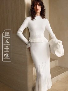 Arave 白色针织毛衣和裙子套装，时尚 - 白色 - 查看 1