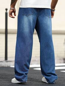 Manfinity Homme Plus Size Men's Loose Fit Pockets Wide Leg Casual Versatile Jeans - Blue - View 2