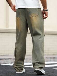 Manfinity Homme Plus Size Men's Loose Fit Pockets Wide Leg Casual Versatile Jeans - Blue - View 2