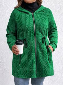 SHEIN LUNE Chaqueta con capucha con cordón de unicolor informal de talla grande, otoño