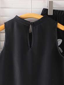 2-Piece Girls Floral Sleeveless Top And Loose Pants Fashion Set For Spring/Summer - Black - View 6