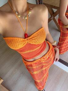 Lyxana Women's Sleeveless Cropped Halter Neck Sweater Two Pieces Set, Fashionable & Versatile - Multicolor - View 1