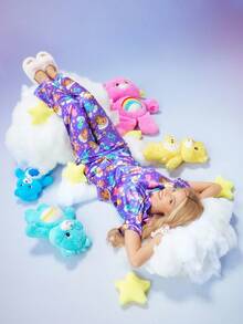 SweetSlumber X Carebears Women's Cute Cartoon Bear Print Satin Short Sleeve Top & Pants Pajama Set - Multicolor - View 1