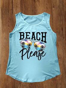 INAWLY 女士度假休闲字母印花背心