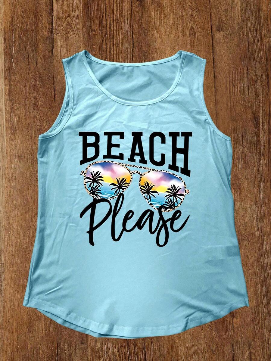 INAWLY 女士度假休闲字母印花背心