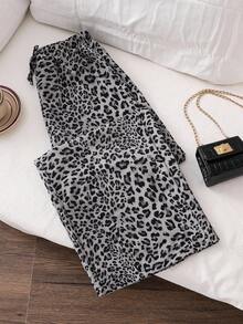 Sparklyn Teen Girls' Leopard Print Tie Waist Wide Leg Loose Casual Pants Fall Winter