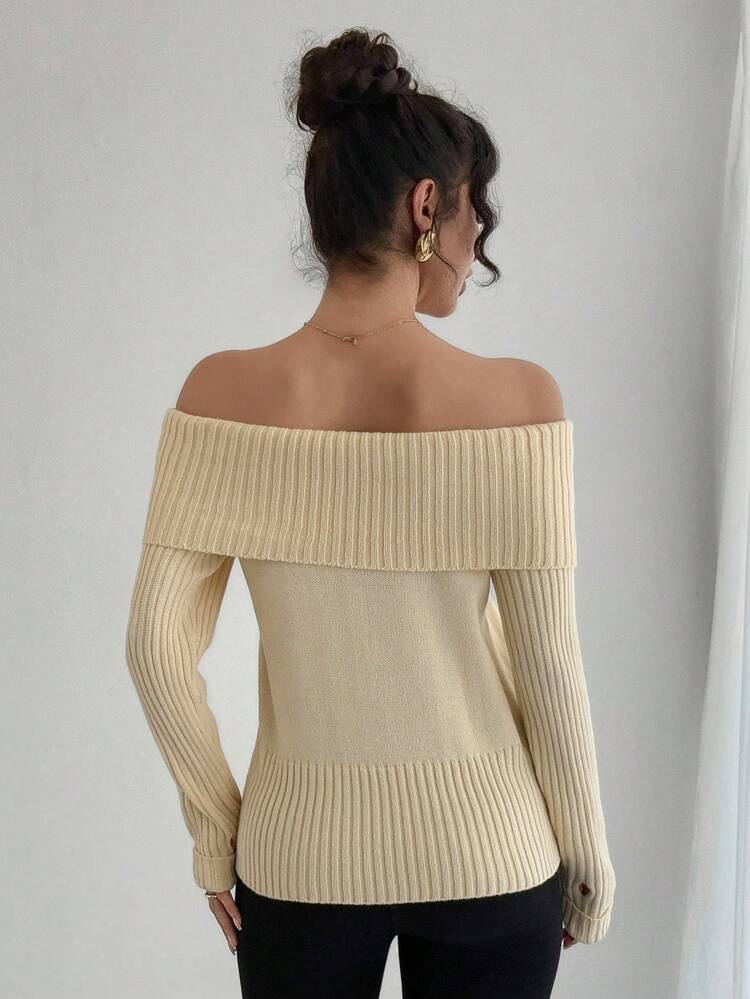 Chic Off-Shoulder Sweater For Women, Loose Relaxed Fit, Versatile, Soft & Cozy, Long Sleeve, Autumn/Winter