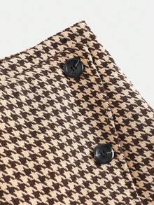 SHEIN Girlism 少女秋季校园风校园装，黑色立领针织毛衣长袖 T 恤 + 卡其色格子百褶裙休闲两件套，适合秋冬季分层搭配，返校季，女童 T 恤套装 - 黑色 - 查看 9