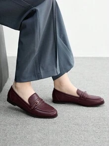 CUCCOO BIZCHIC 女士棕色皮革纹理金色装饰一脚蹬平底鞋 - 棕色 - 查看 4