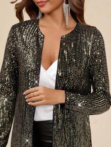 Amorya Women's Fashionable Sequin Regular Jacket For Party In Fall/Winter - Gold - View 3