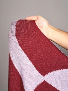 Slaydiva 秋冬新款，宽松几何撞色拼接流苏针织长开衫，适合大码女装，休闲外出、聚会、约会、复古等场合穿着。 - 彩色 - 查看 7