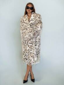 SHEIN ICON Women's Faux Fur Coat, Mid-Length Leopard Print Fluffy, Sexy Silhouette For Autumn/Winter - Multicolor - View 7
