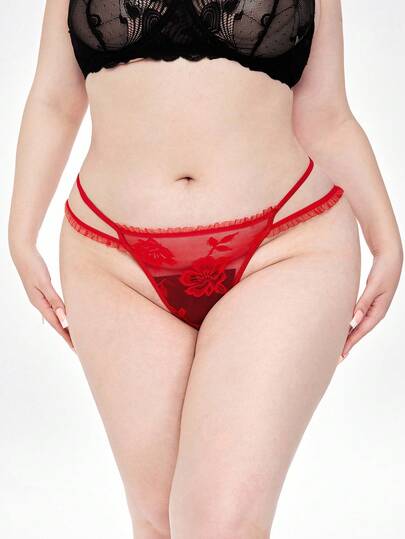 ROMWE Avant 1 pièce Culotte tanga sexy transparente en dentelle, grande taille