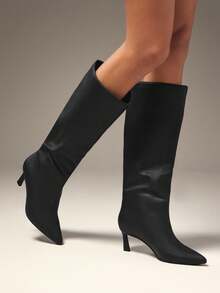 SHUZIA Women's Fashionable & Comfortable Point Toe Kitten Heel Soft Mid-Calf Boots - Black - View 3