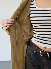 Maija 2025 橄榄绿高领金属纽扣设计女式初秋风衣棕色夹克女式春季夹克女式短袖外套女式夏季夹克女式工装夹克 - 橄欖綠 - 查看 7