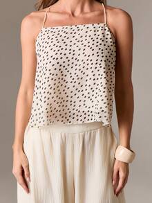 AiiRZ Áo hở vai chấm bi trong suốt có chi tiết buộc sau lưng, áo cánh không tay mùa hè - Đen và trắng - Xem 5