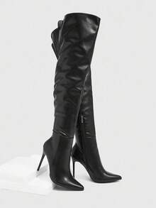 CUCCOO SZL 女士时尚黑色尖头亮面一脚蹬踝靴，经典百搭，适合通勤、约会、派对、节日、度假 - 黑色 - 查看 5