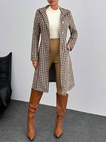 EURMUSE Sobretudo de lã elegante com botões frontais dourados multicoloridos e estampa pied-de-poule para mulheres - Multicolorido - Ver 5